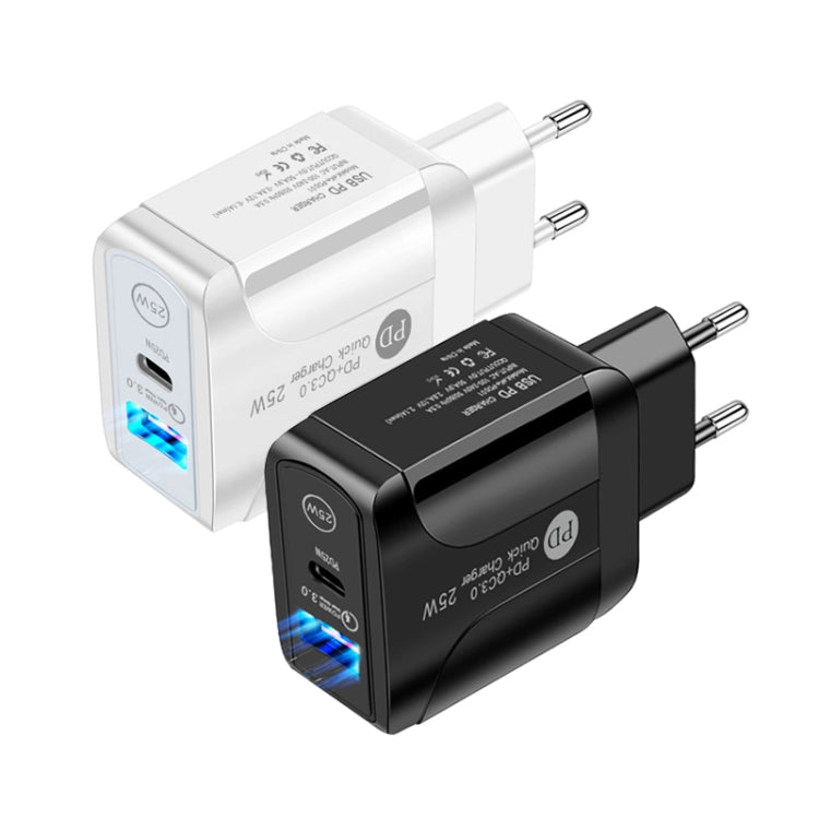 PD25W USB-C / Type-C + QC3.0 USB Dual Ports Fast Charger with USB-C to USB-C Data Cable, EU Plug�...