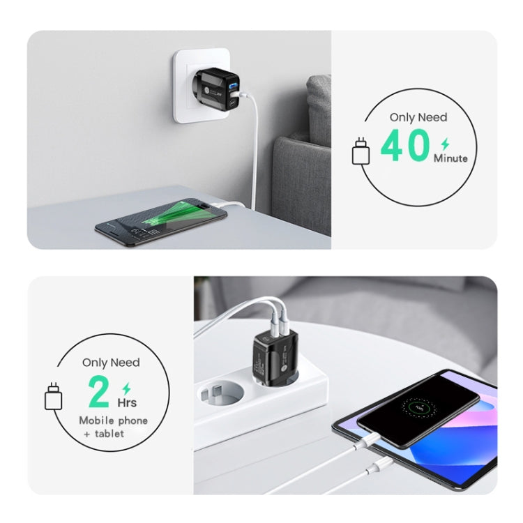 PD25W USB-C / Type-C + QC3.0 USB Dual Ports Fast Charger with USB-C to USB-C Data Cable, EU Plug�...