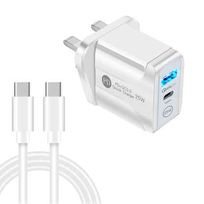 PD25W USB-C / Type-C + QC3.0 USB Dual Ports Fast Charger with USB-C to USB-C Data Cable, UK Plug�...