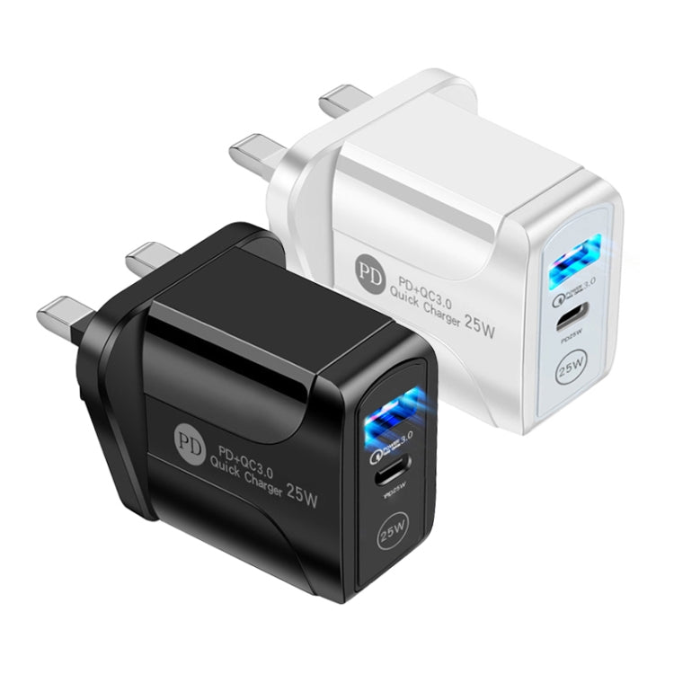 PD25W USB-C / Type-C + QC3.0 USB Dual Ports Fast Charger with USB-C to USB-C Data Cable, UK Plug�...