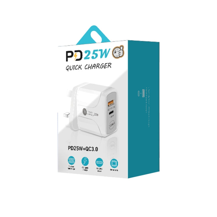 PD25W USB-C / Type-C + QC3.0 USB Dual Ports Fast Charger with USB-C to USB-C Data Cable, UK Plug�...