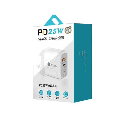 PD25W USB-C / Type-C + QC3.0 USB Dual Ports Fast Charger with USB-C to USB-C Data Cable, UK Plug�...