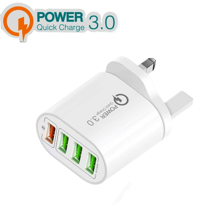 QC-04 QC3.0 + 3 x USB 2.0 Multi-ports Charger for Mobile Phone Tablet, UK Plug, UK Plug