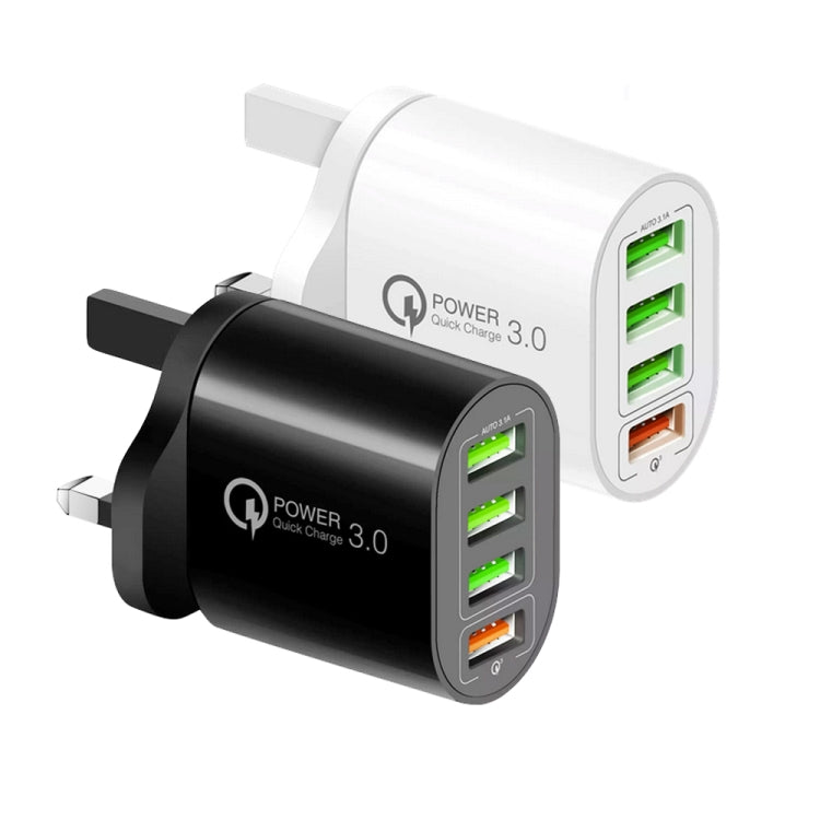 QC-04 QC3.0 + 3 x USB 2.0 Multi-ports Charger for Mobile Phone Tablet, UK Plug, UK Plug