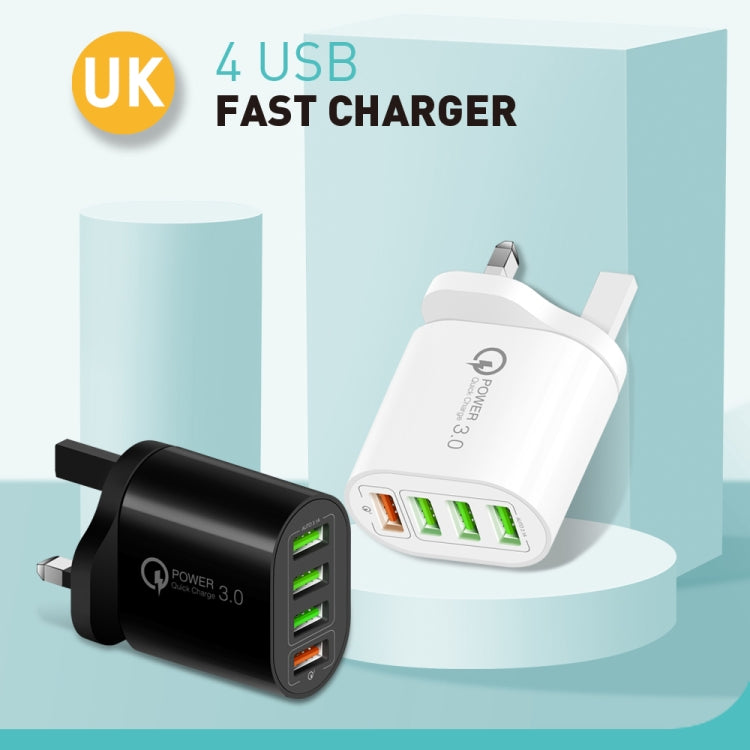 QC-04 QC3.0 + 3 x USB 2.0 Multi-ports Charger for Mobile Phone Tablet, UK Plug, UK Plug