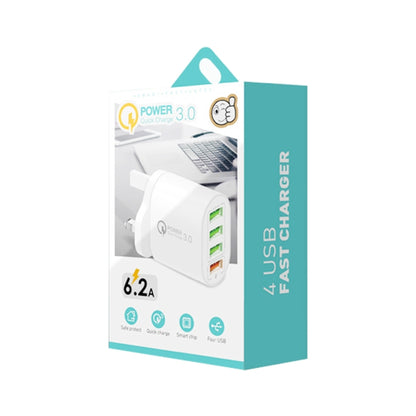 QC-04 QC3.0 + 3 x USB 2.0 Multi-ports Charger for Mobile Phone Tablet, UK Plug, UK Plug