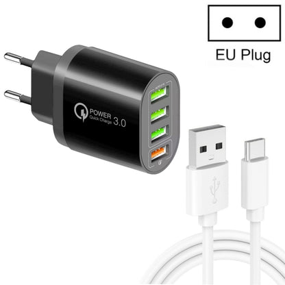 QC-04 QC3.0 + 3 x USB2.0 Multi-ports Charger with 3A USB to Type-C Data Cable, EU Plug�����������...