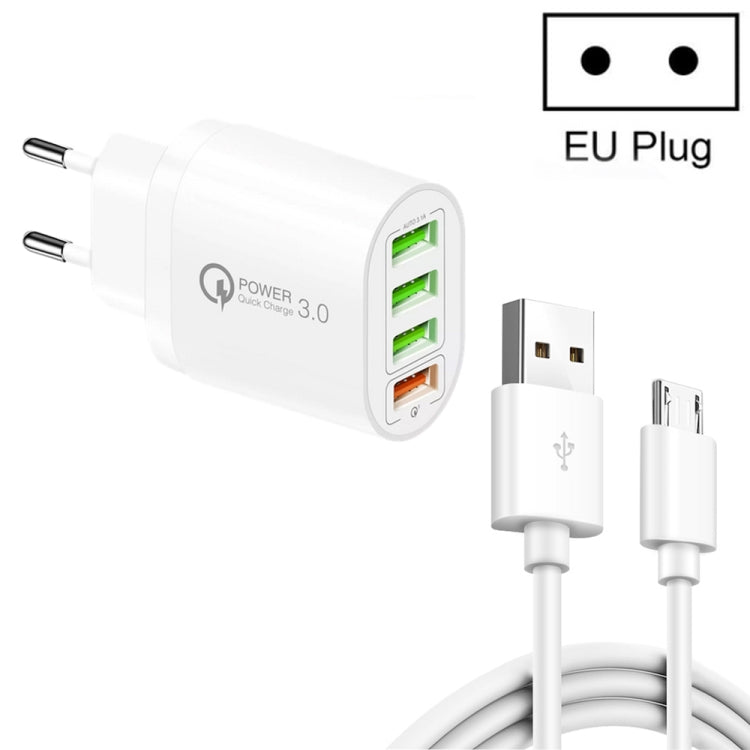 QC-04 QC3.0 + 3 x USB2.0 Multi-ports Charger with 3A USB to Micro USB Data Cable, EU Plug��������...