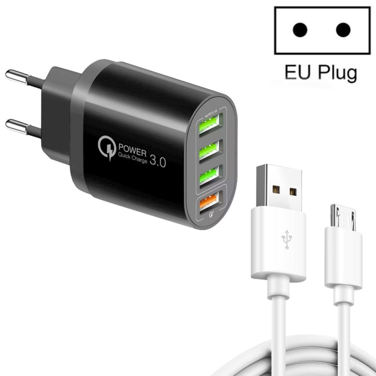 QC-04 QC3.0 + 3 x USB2.0 Multi-ports Charger with 3A USB to Micro USB Data Cable, EU Plug��������...