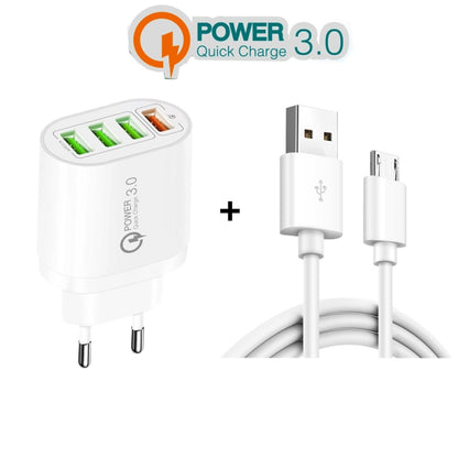 QC-04 QC3.0 + 3 x USB2.0 Multi-ports Charger with 3A USB to Micro USB Data Cable, EU Plug��������...