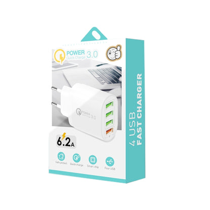 QC-04 QC3.0 + 3 x USB2.0 Multi-ports Charger with 3A USB to Micro USB Data Cable, EU Plug��������...