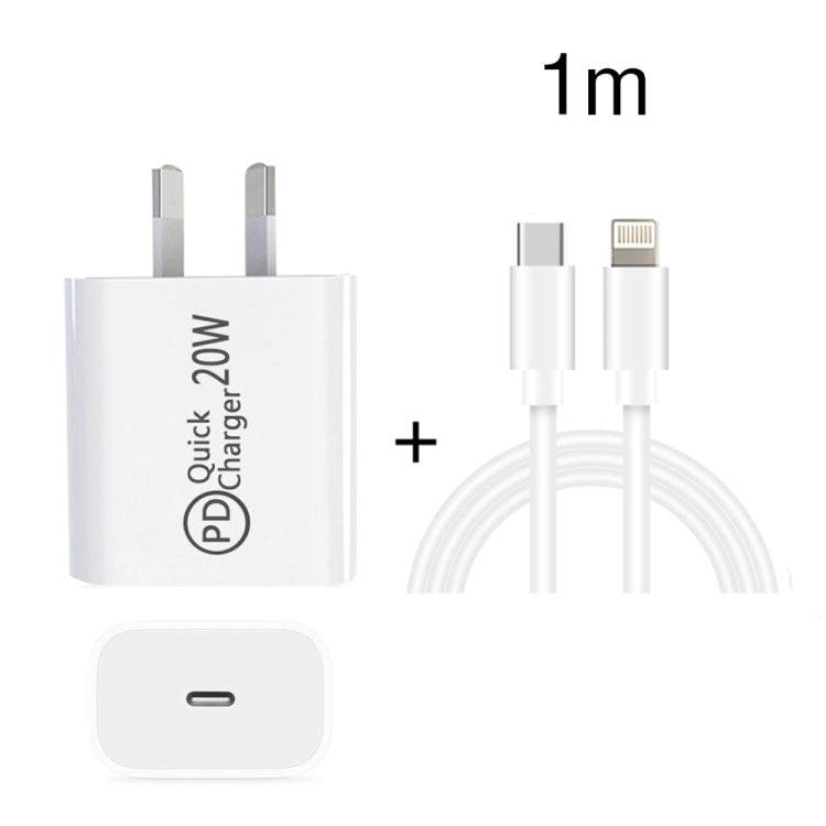 AU-20W PD USB-C / Type-C Travel Charger with USB-C to 8 Pin Data Cable, AU Plug������������������...