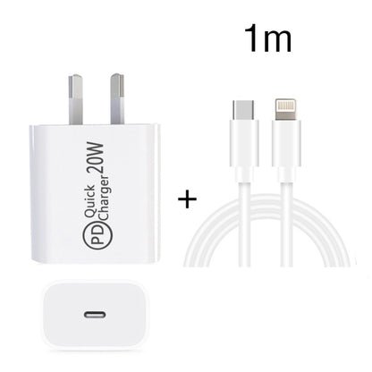 AU-20W PD USB-C / Type-C Travel Charger with USB-C to 8 Pin Data Cable, AU Plug������������������...