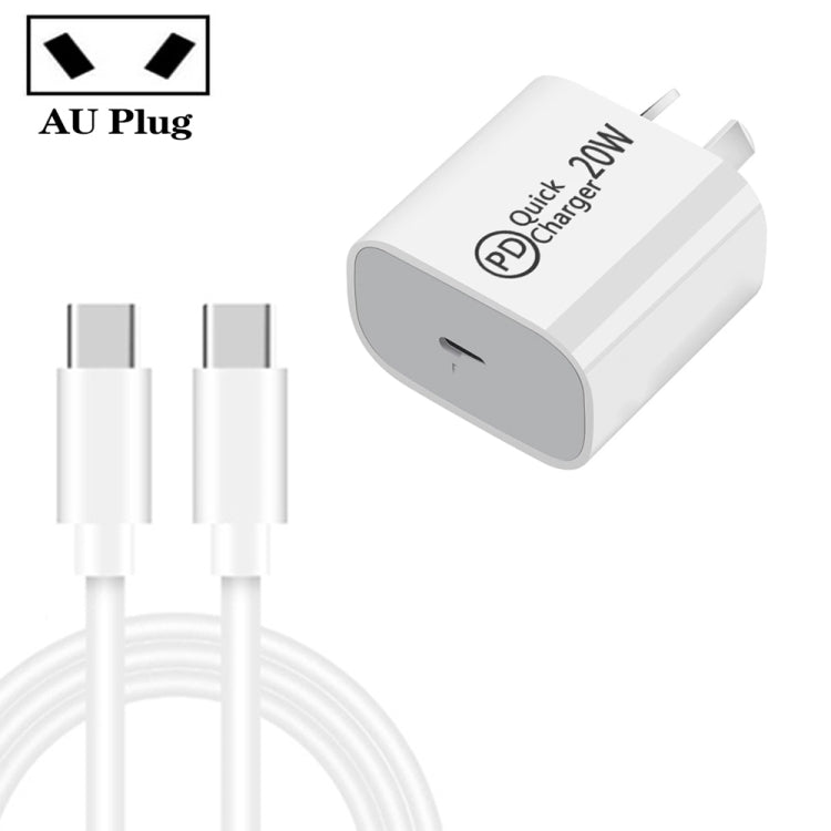 AU-20W PD USB-C / Type-C Travel Charger with Type-C to Type-C Data Cable, AU Plug����������������...