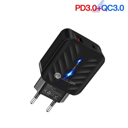 PD03 20W Type-C + QC3. 0 USB Charger with Indicator Light, EU Plug, EU Plug����������������������...