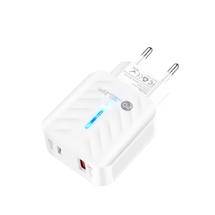 PD03 20W Type-C + QC3. 0 USB Charger with Indicator Light, EU Plug, EU Plug����������������������...