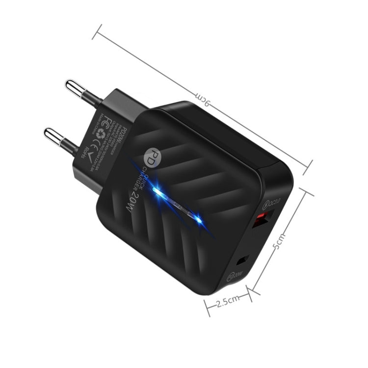 PD03 20W Type-C + QC3. 0 USB Charger with Indicator Light, EU Plug, EU Plug����������������������...