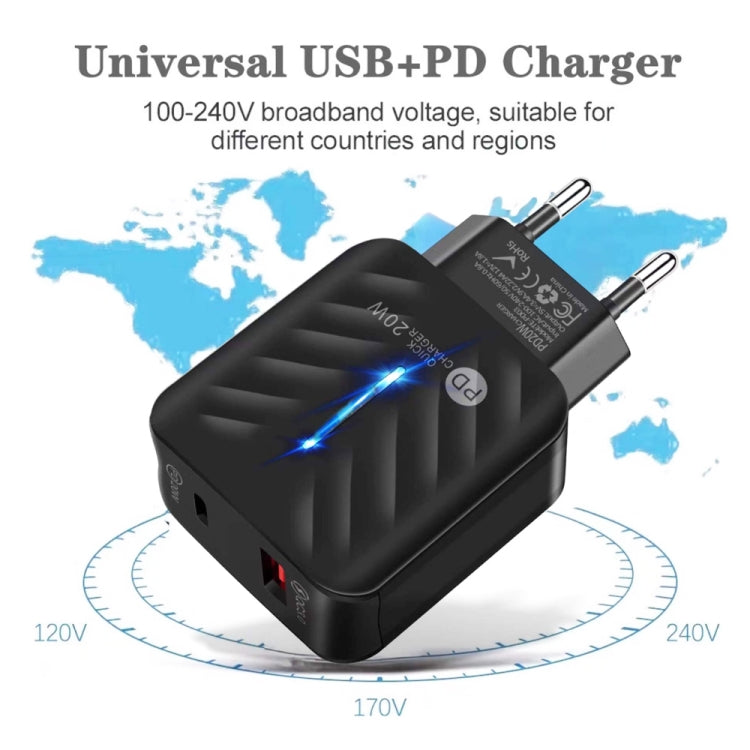 PD03 20W Type-C + QC3. 0 USB Charger with Indicator Light, EU Plug, EU Plug����������������������...