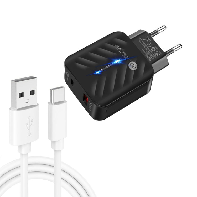 PD03 20W PD3.0 + QC3.0 USB Charger with USB to Type-C Data Cable, EU Plug, EU Plug���������������...