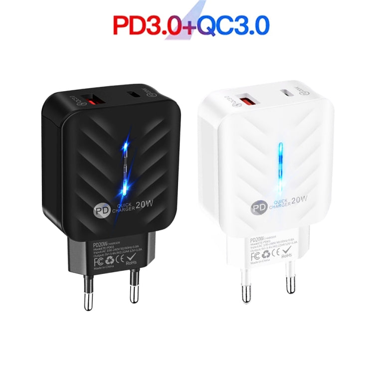 PD03 20W PD3.0 + QC3.0 USB Charger with USB to Type-C Data Cable, EU Plug, EU Plug���������������...