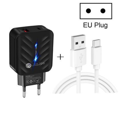 PD03 20W PD3.0 + QC3.0 USB Charger with USB to Type-C Data Cable, EU Plug, EU Plug���������������...