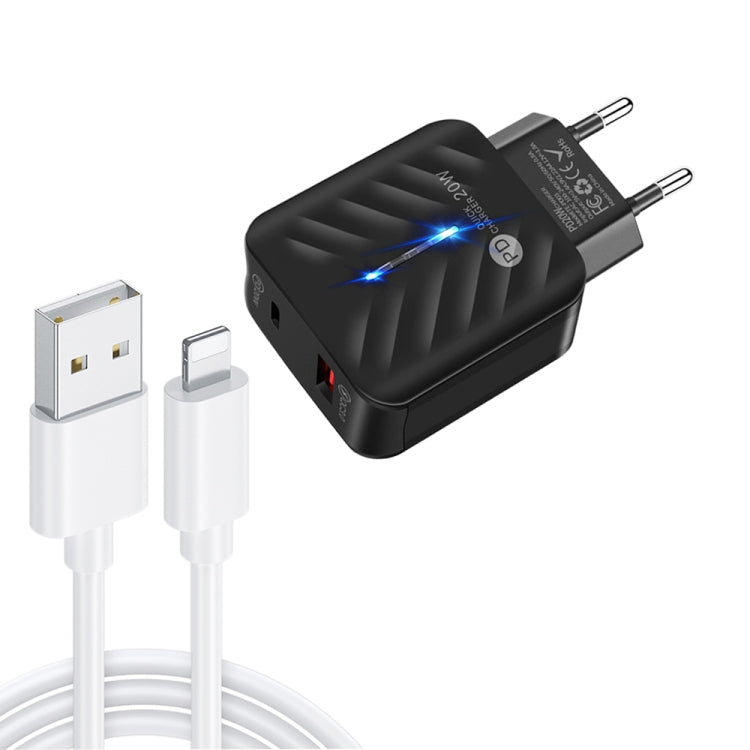 PD03 20W PD3.0 + QC3.0 USB Charger with USB to 8 Pin Data Cable, EU Plug�������������������������...