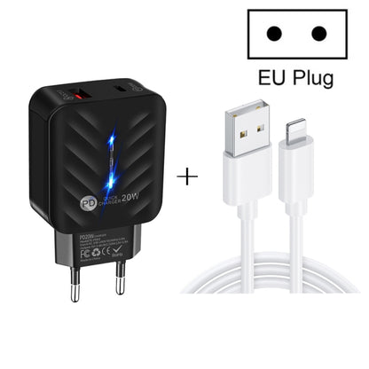 PD03 20W PD3.0 + QC3.0 USB Charger with USB to 8 Pin Data Cable, EU Plug�������������������������...
