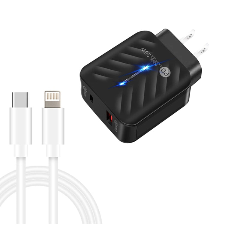 PD03 20W PD3.0 + QC3.0 USB Charger with Type-C to 8 Pin Data Cable, US Plug����������������������...
