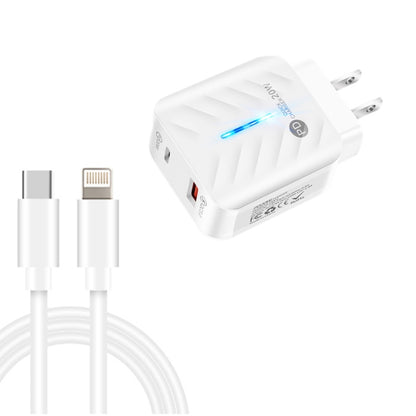 PD03 20W PD3.0 + QC3.0 USB Charger with Type-C to 8 Pin Data Cable, US Plug����������������������...