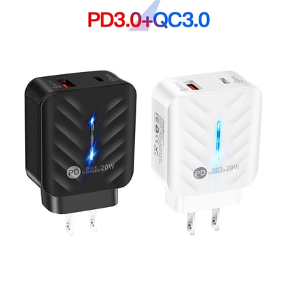 PD03 20W PD3.0 + QC3.0 USB Charger with Type-C to 8 Pin Data Cable, US Plug����������������������...