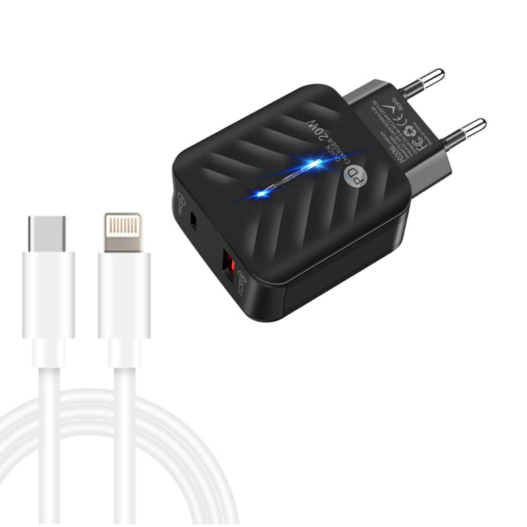 PD03 20W PD3.0 + QC3.0 USB Charger with Type-C to 8 Pin Data Cable, EU Plug����������������������...