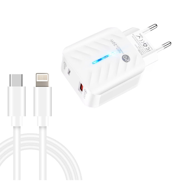 PD03 20W PD3.0 + QC3.0 USB Charger with Type-C to 8 Pin Data Cable, EU Plug����������������������...