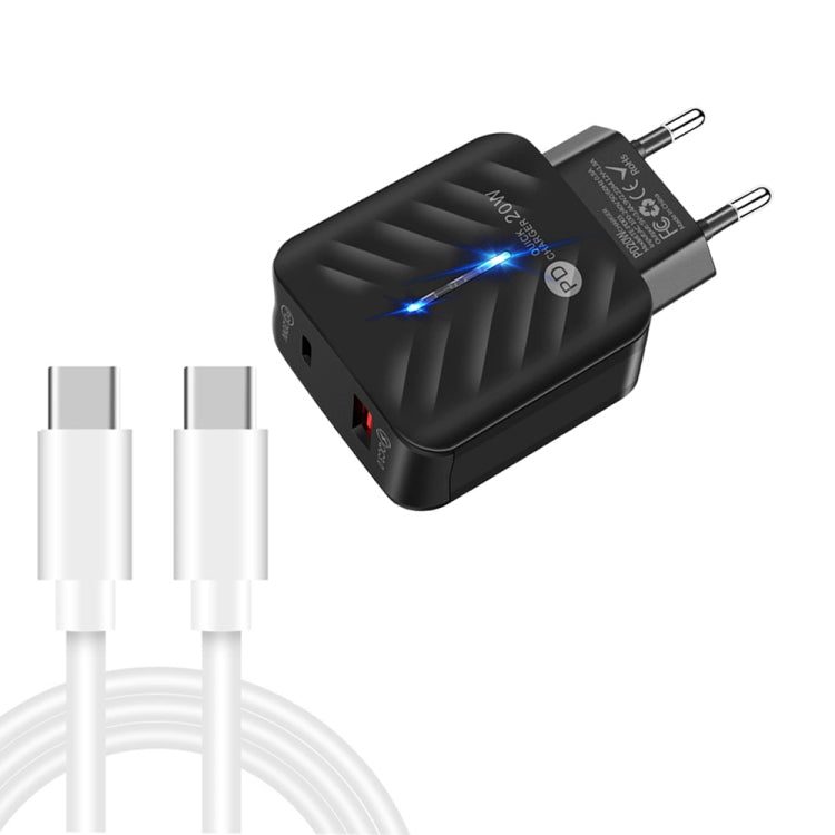 PD03 20W PD3.0 + QC3.0 USB Charger with Type-C to Type-C Data Cable, EU Plug���������������������...