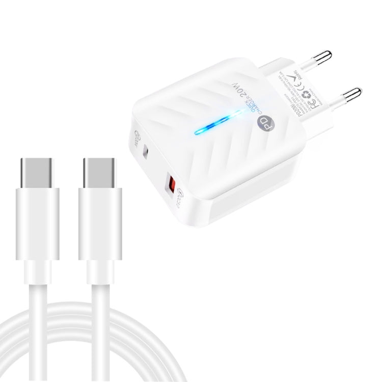 PD03 20W PD3.0 + QC3.0 USB Charger with Type-C to Type-C Data Cable, EU Plug���������������������...