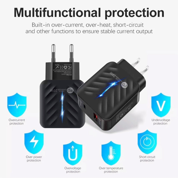 PD03 20W PD3.0 + QC3.0 USB Charger with Type-C to Type-C Data Cable, EU Plug���������������������...