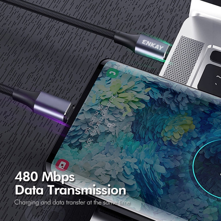 ENKAY PD100W 5A USB-C / Type-C to Type-C Elbow Fast Charging Cable with E-Marker, 1m, 2m