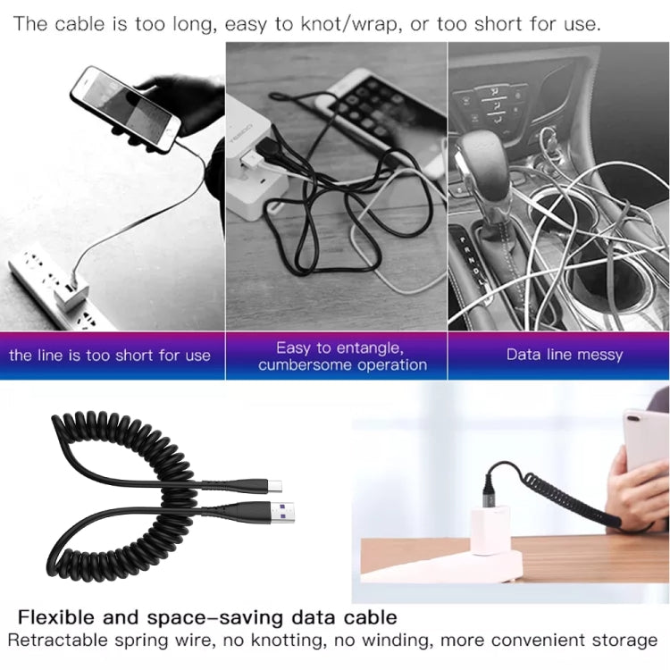 1.5m Spring Telescopic Mobile Phone Fast Charging Data Cable, USB to 8 Pin, USB to Type-C��������...