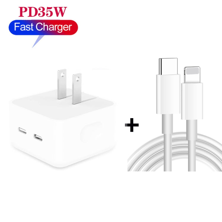 PD 35W Dual USB-C / Type-C Ports Charger with Type-C to 8 Pin Data Cable, US Plug����������������...