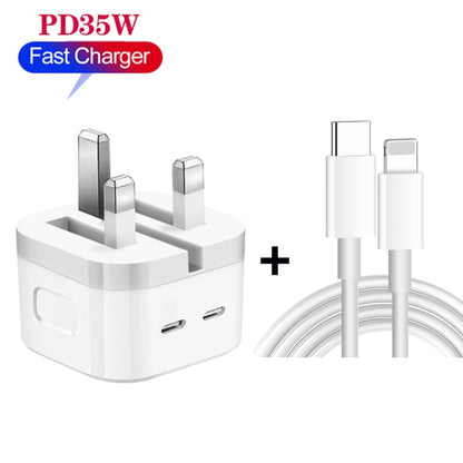 PD 35W Dual USB-C / Type-C Ports Charger with Type-C to 8 Pin Data Cable, UK Plug����������������...