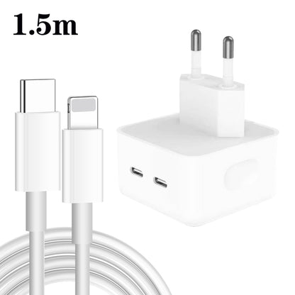 PD 35W Dual USB-C / Type-C Ports Charger with Type-C to 8 Pin Data Cable, EU Plug����������������...