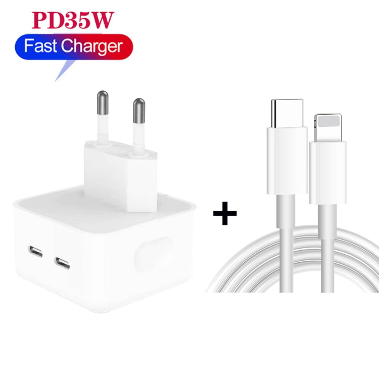 PD 35W Dual USB-C / Type-C Ports Charger with Type-C to 8 Pin Data Cable, EU Plug����������������...