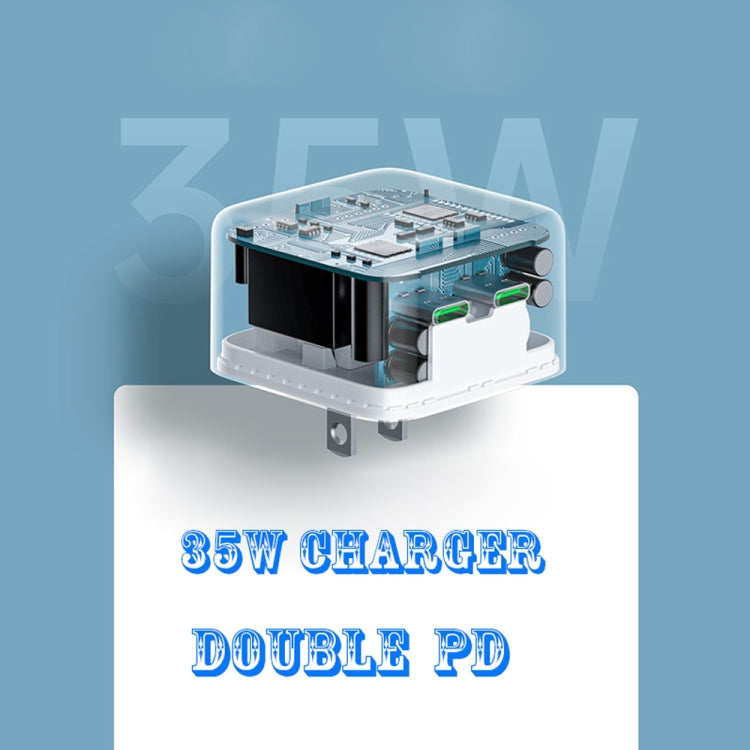 PD 35W Dual USB-C / Type-C Ports Charger with Type-C to 8 Pin Data Cable, EU Plug����������������...