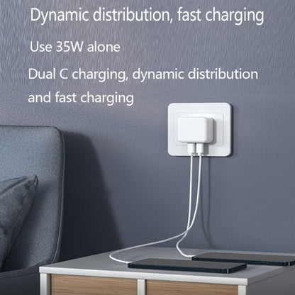 PD 35W Dual USB-C / Type-C Ports Charger with Type-C to 8 Pin Data Cable, EU Plug����������������...