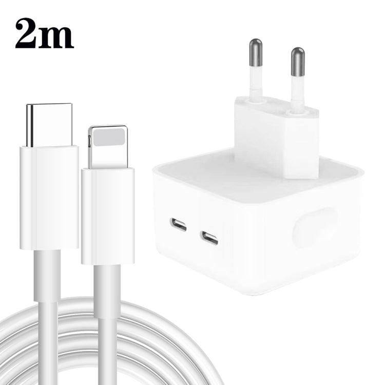 PD 35W Dual USB-C / Type-C Ports Charger with Type-C to 8 Pin Data Cable, EU Plug����������������...