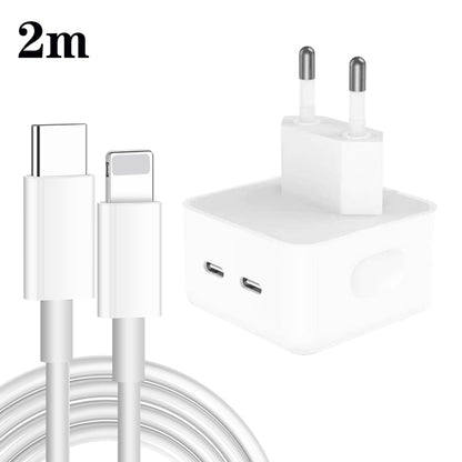 PD 35W Dual USB-C / Type-C Ports Charger with Type-C to 8 Pin Data Cable, EU Plug����������������...