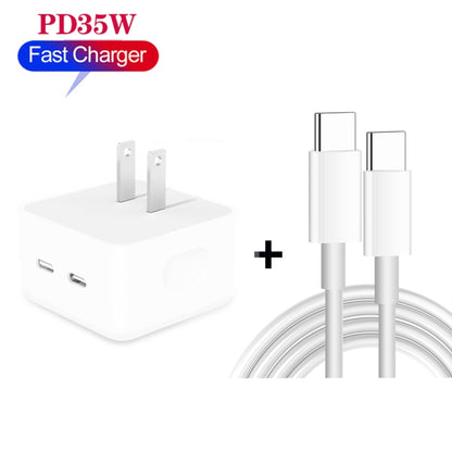 PD 35W Dual USB-C / Type-C Ports Charger with Type-C to Type-C Data Cable, US Plug���������������...
