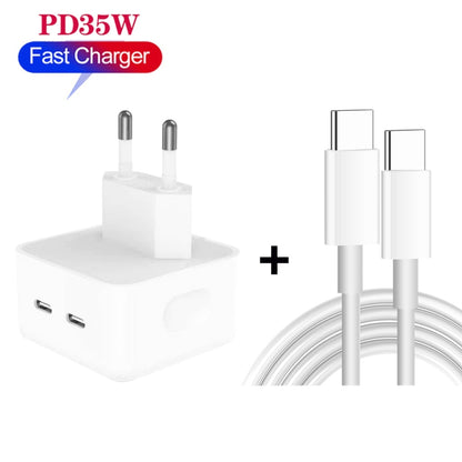PD 35W Dual USB-C / Type-C Ports Charger with Type-C to Type-C Data Cable, EU Plug���������������...