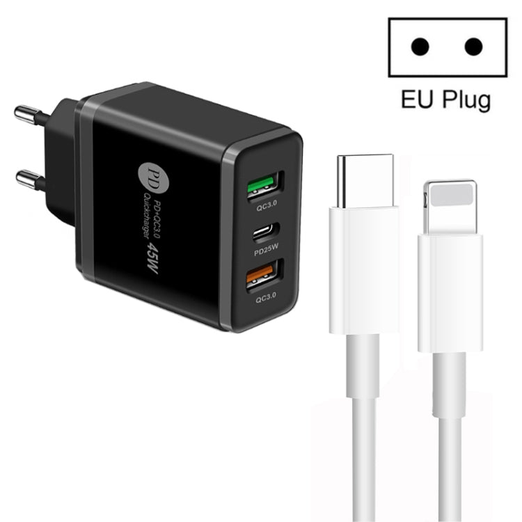 45W PD3.0 + 2 x QC3.0 USB Multi Port Charger with Type-C to 8 Pin Cable, EU Plug�����������������...