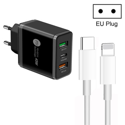 45W PD3.0 + 2 x QC3.0 USB Multi Port Charger with Type-C to 8 Pin Cable, EU Plug�����������������...