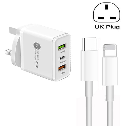 45W PD3.0 + 2 x QC3.0 USB Multi Port Charger with Type-C to 8 Pin Cable, UK Plug�����������������...